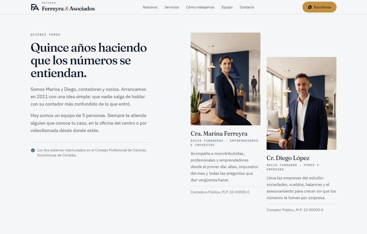Sección de socios de Ferreyra & Asociados con sus retratos