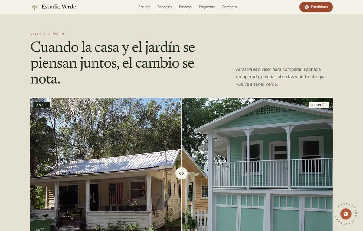 Comparador de antes y después de una fachada en Estudio Verde